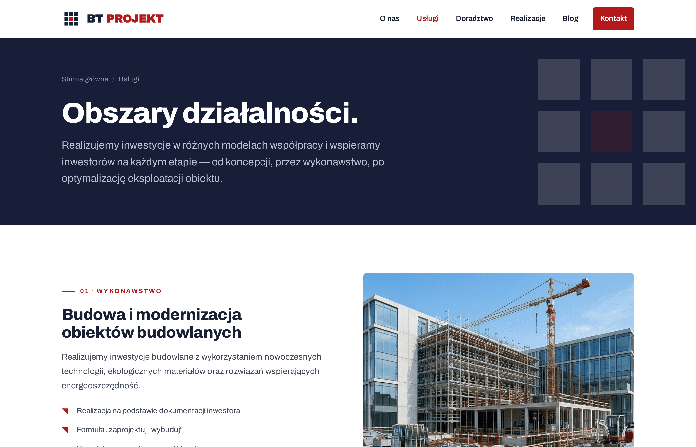 Obszary działalności — wykonawstwo, wyceny, optymalizacja